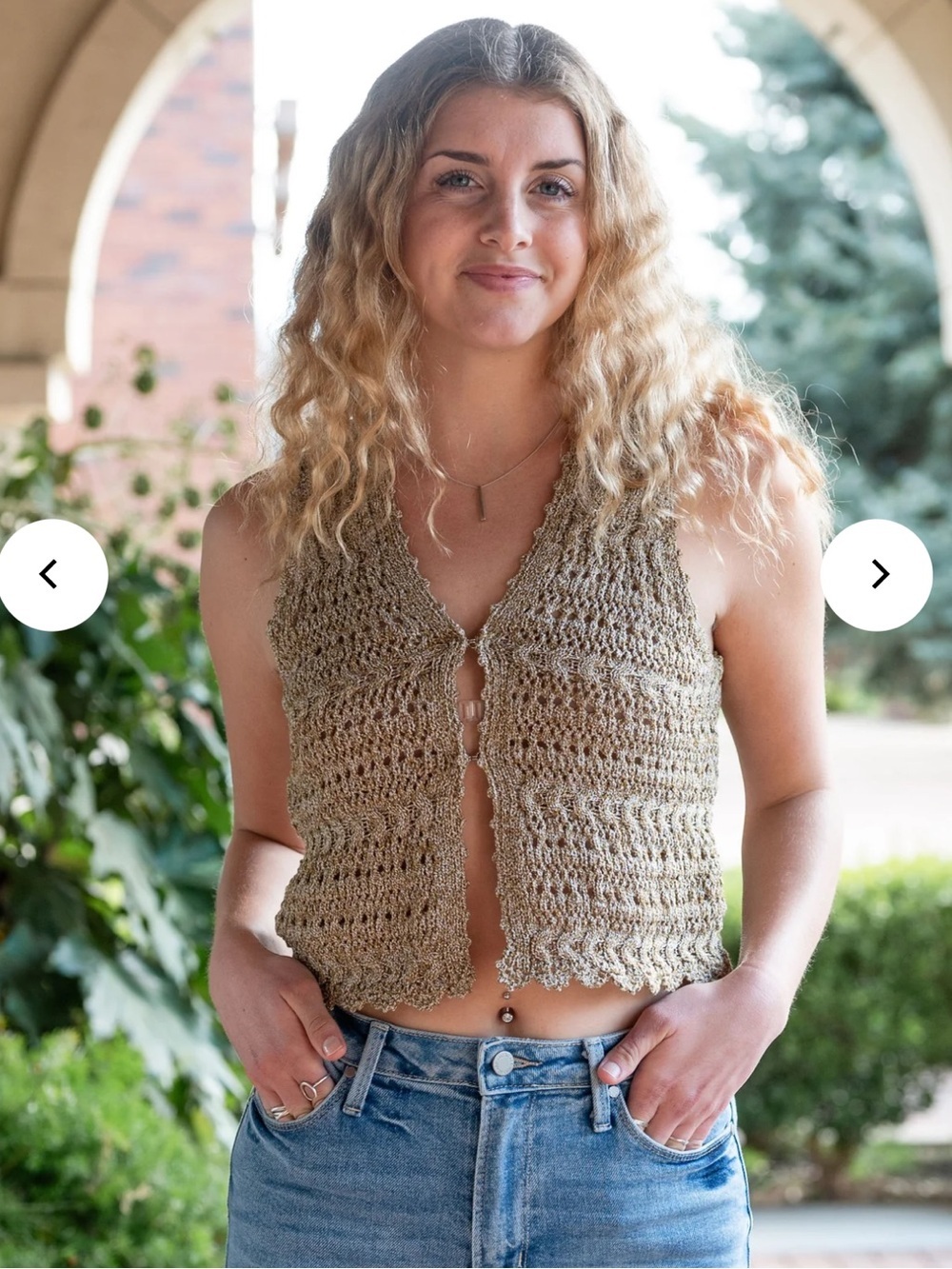 Sadie & Sage Jaz Pointelle Sweater Vest Olive Crochet Knit Sample NWOT Sz Small